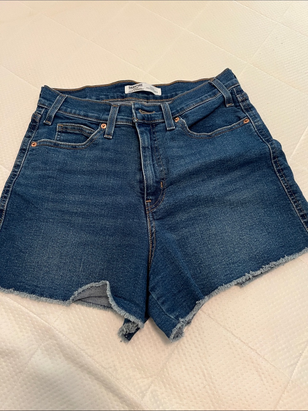 Signature by Levi Strauss Dark Blue Denim High Rise Cutoff Shorts